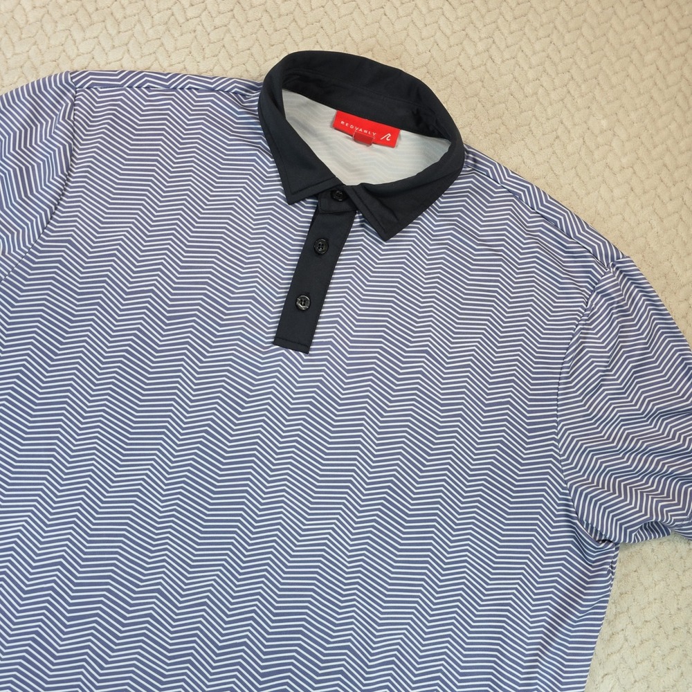 Redvanly Mens Medium Blue White Chevron Polo Jimmie Austin Golf Club Shirt